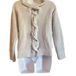 Moral Fiber Womens Large Blue Chunky Knit Lace Up Back Cropped V Neck Sweater